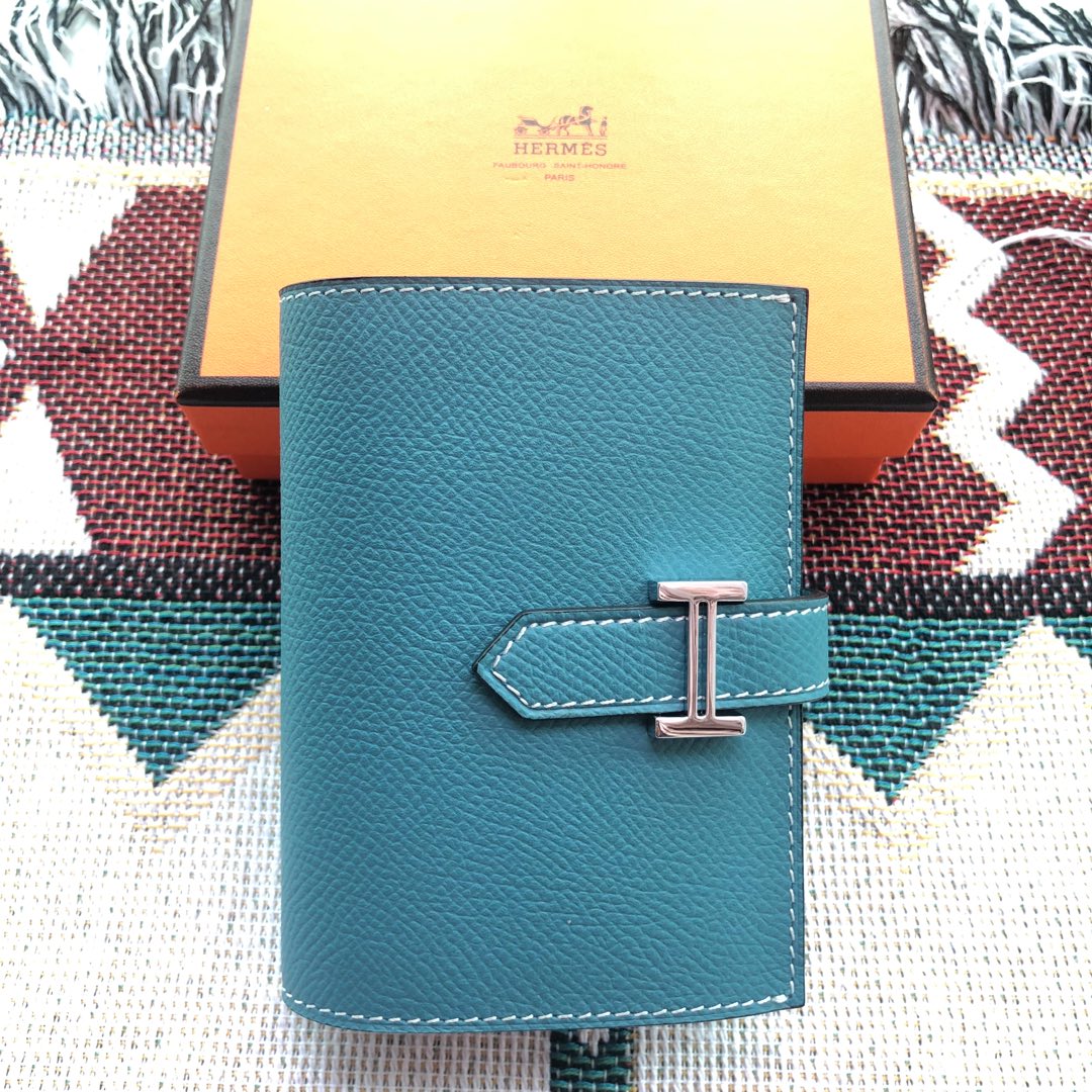 BEARN COMPACT WALLET 12 IN TEAL BLUE EPSOM LEATHER
