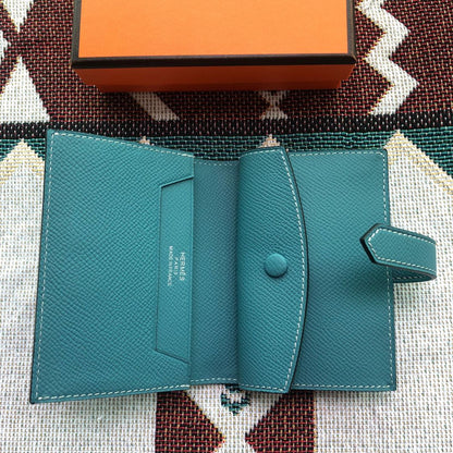 BEARN COMPACT WALLET 12 IN TEAL BLUE EPSOM LEATHER