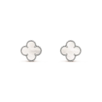 [AURORA]CLOVER MEDIUM 1 MOTIFS  WHITE MOP EARRINGS SILVER