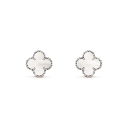 [AURORA]CLOVER MEDIUM 1 MOTIFS  WHITE MOP EARRINGS SILVER