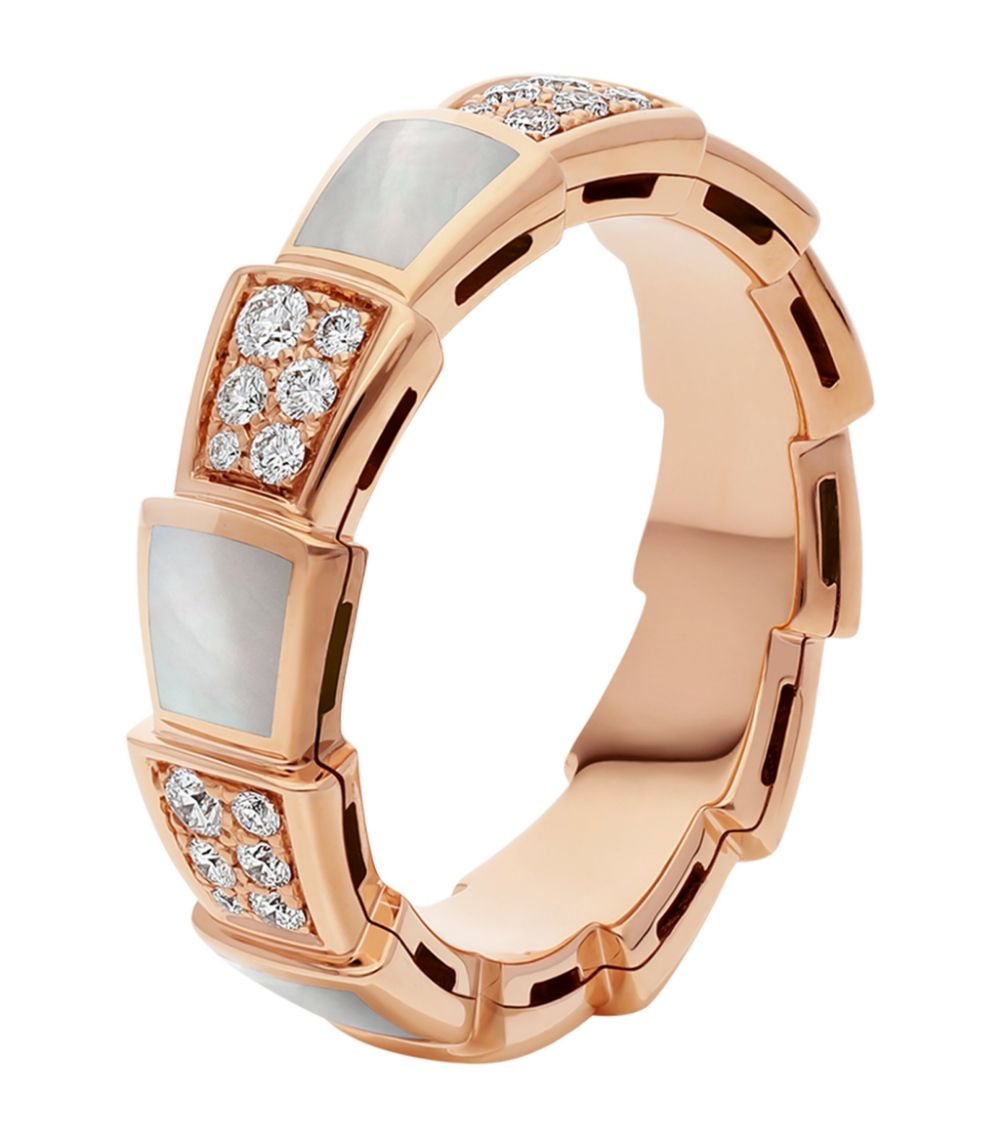 [AURORA]SERPENTI RING PINK GOLD MOP DIAMOND PAVED 4MM