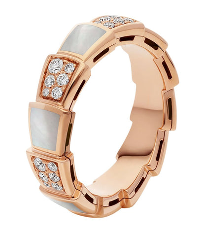 [AURORA]SERPENTI RING PINK GOLD MOP DIAMOND PAVED 4MM