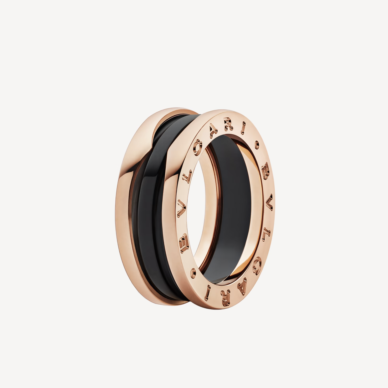 [AURORA]ZERO 1 TWO-BAND LOOPS AND BLACK CERAMIC PINK GOLD RING