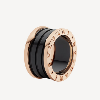 [AURORA]ZERO 1 FOUR-BAND LOOPS AND BLACK CERAMIC SPIRAL PINK GOLD RING