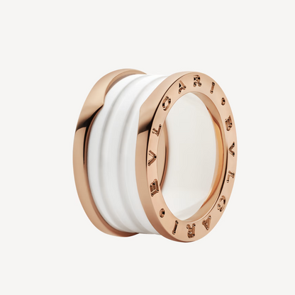 [AURORA]ZERO 1 FOUR-BAND LOOPS AND WHITE CERAMIC SPIRAL PINK GOLD RING