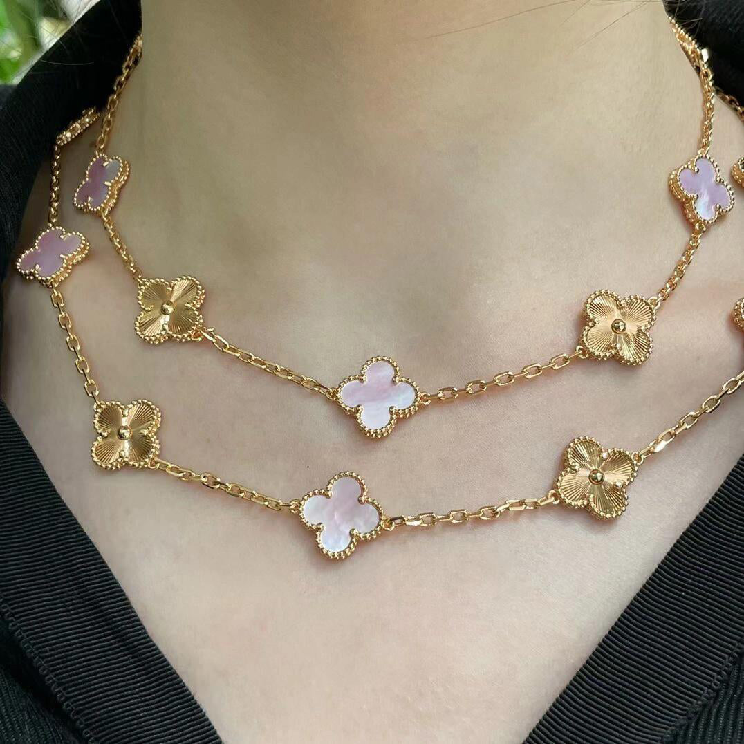 [AURORA]CLOVER 20 MOTIFS LASER PINK MOP NECKLACE