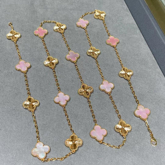 [AURORA]CLOVER 20 MOTIFS LASER PINK MOP NECKLACE