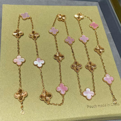 [AURORA]CLOVER 20 MOTIFS LASER PINK MOP NECKLACE