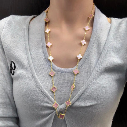 [AURORA]CLOVER 20 MOTIFS PINK MOP NECKLACE