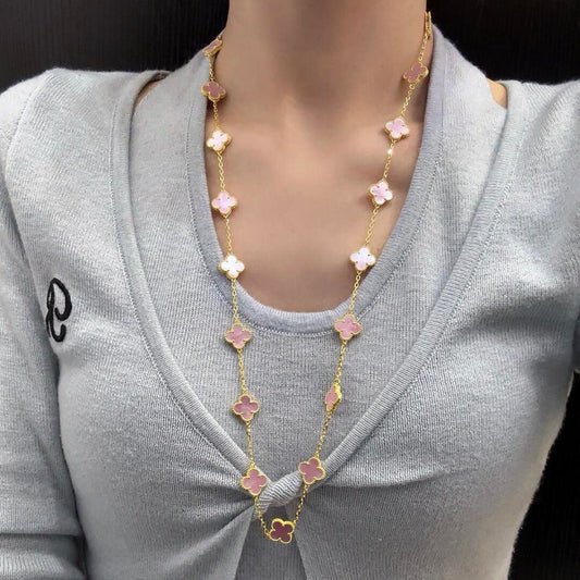 [AURORA]CLOVER 20 MOTIFS PINK MOP NECKLACE