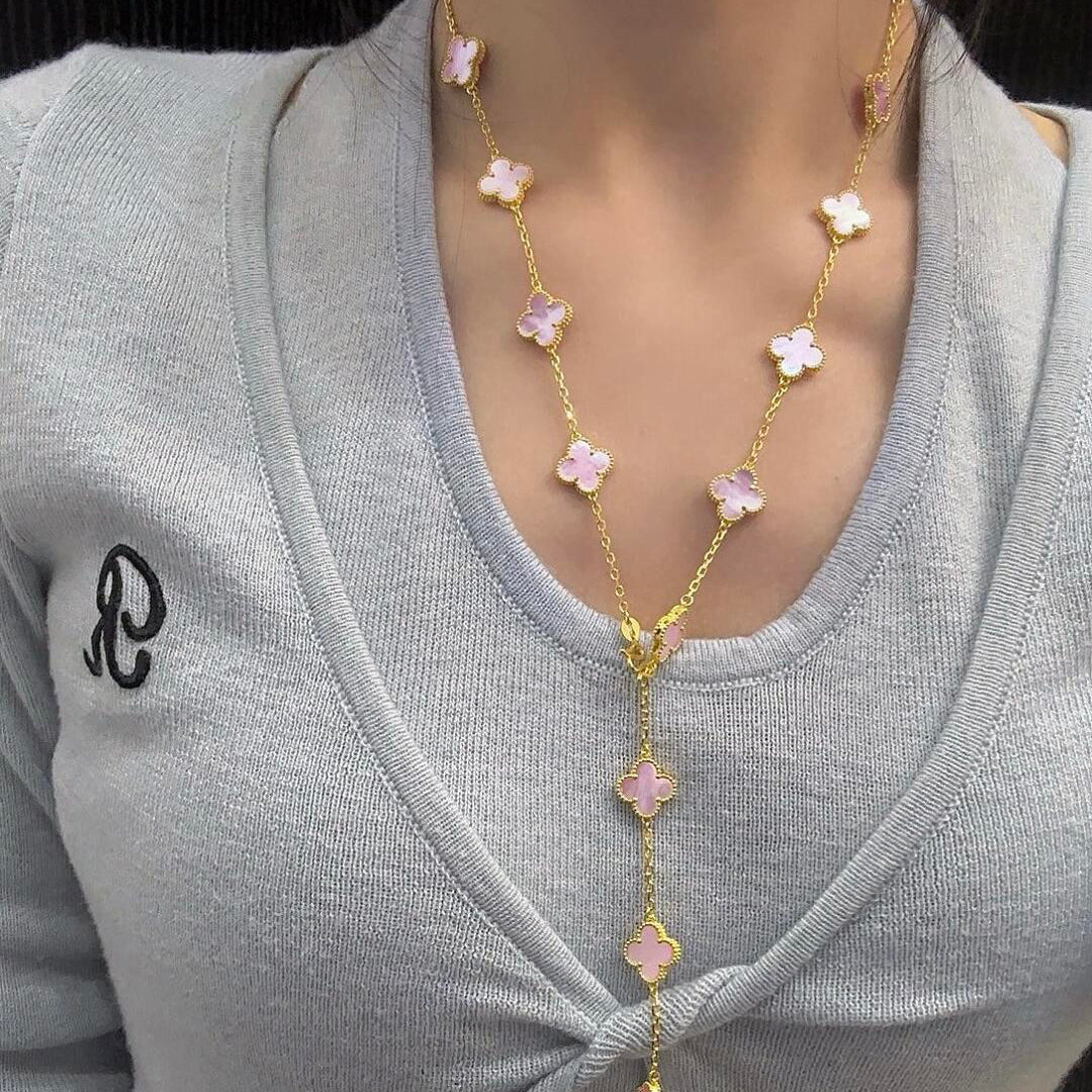 [AURORA]CLOVER 20 MOTIFS PINK MOP NECKLACE