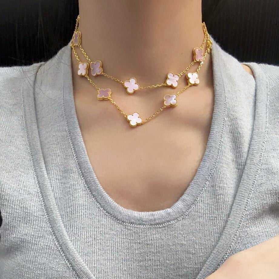 [AURORA]CLOVER 20 MOTIFS PINK MOP NECKLACE