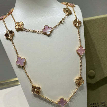 [AURORA]CLOVER 20 MOTIFS LASER PINK MOP NECKLACE
