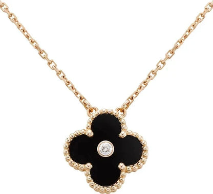 [AURORA]CLOVER 15MM DIAMOND ONYX NECKLACE
