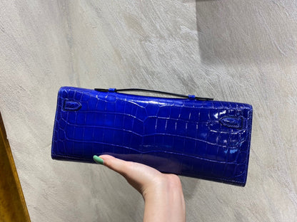 KELLY CUT 31 IN ADMIRAL BLUE SHINNY ALLIGATOR LEATHER WITH SILVER HARDWARE (MADE-TO-ODER)
