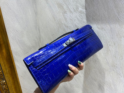 KELLY CUT 31 IN ADMIRAL BLUE SHINNY ALLIGATOR LEATHER WITH SILVER HARDWARE (MADE-TO-ODER)