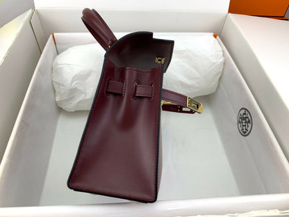 KELLY MINI 20 BAG IN WINE RED SMOOTH CALFSKIN WITH GOLD HARDWARE (MADE-TO-ODER)