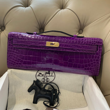 KELLY CUT 31 IN VIOLET PURPLE ALLIGATOR LEATHER WITH GOLD HARDWARE (MADE-TO-ODER)