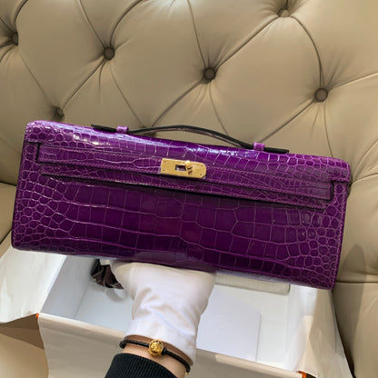 KELLY CUT 31 IN VIOLET PURPLE ALLIGATOR LEATHER WITH GOLD HARDWARE (MADE-TO-ODER)