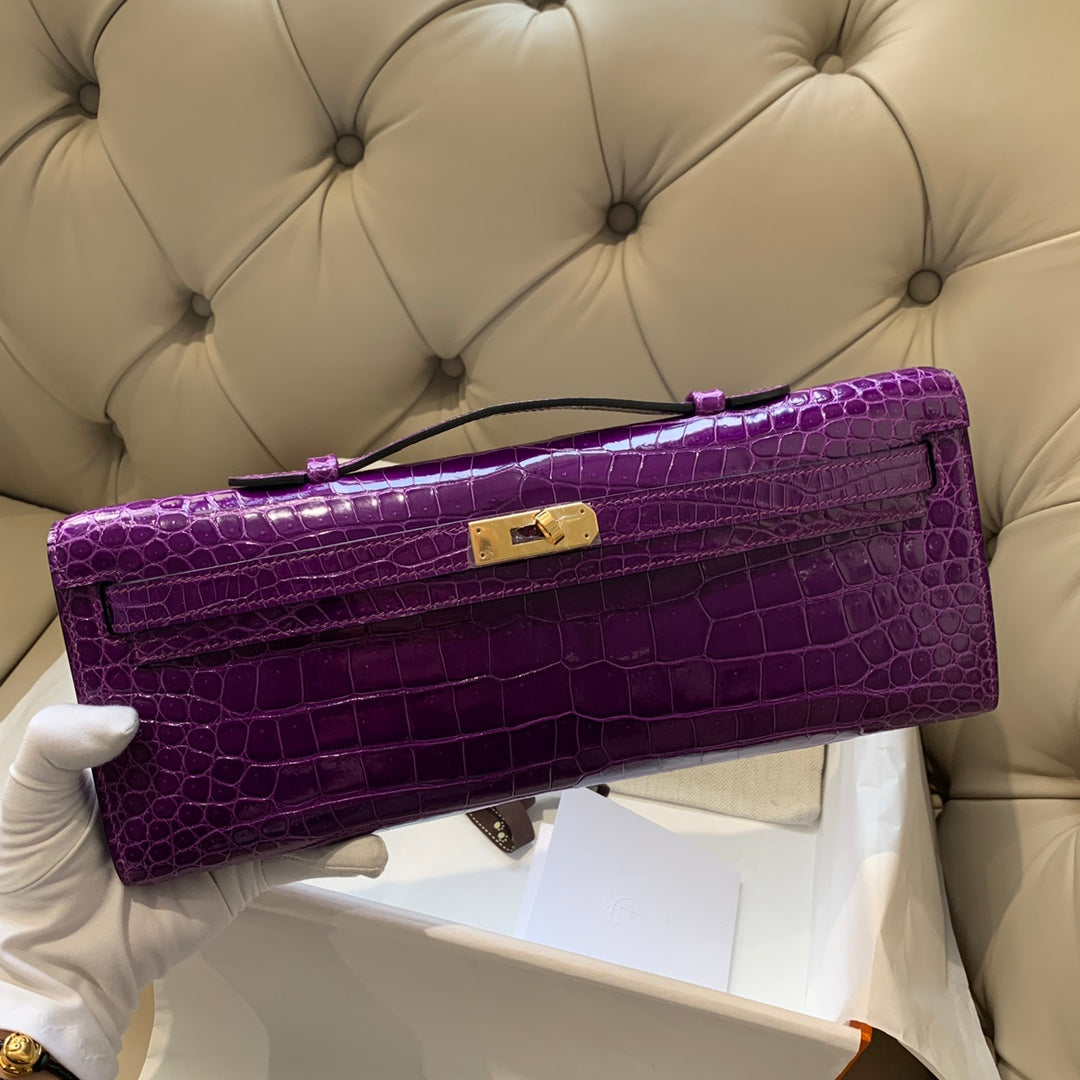 KELLY CUT 31 IN VIOLET PURPLE ALLIGATOR LEATHER WITH GOLD HARDWARE (MADE-TO-ODER)