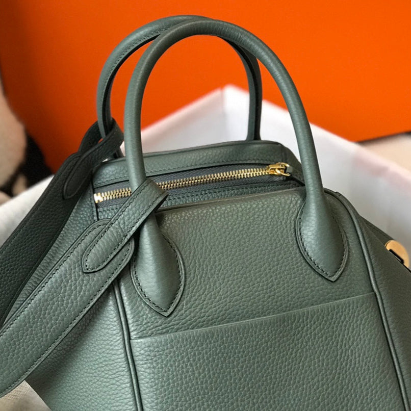 HM LINDY 30 BAG IN DARK GREEN CALFSKIN GOLD HARDWARE