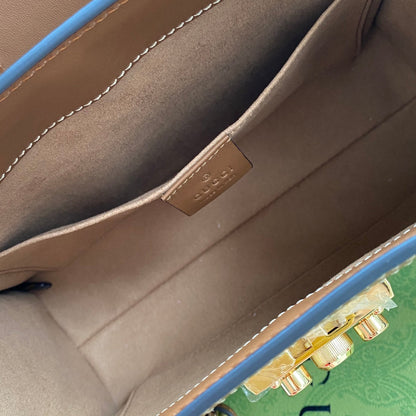 GG PADLOCK MEDIUM 26 SHOULDER BAG BEIGE CANVAS AND BROWN CALFSKIN