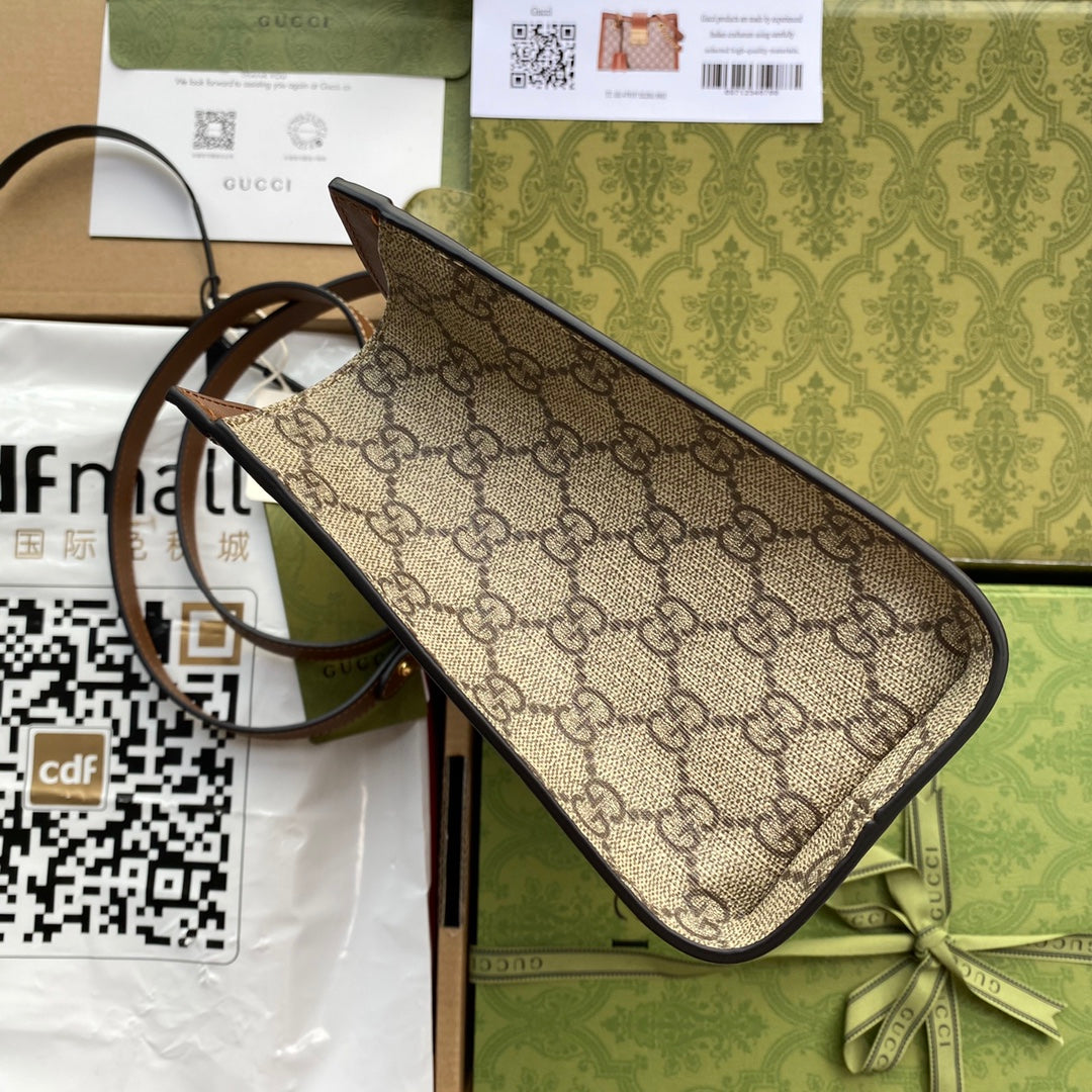 GG PADLOCK MEDIUM 26 SHOULDER BAG BEIGE CANVAS AND BROWN CALFSKIN