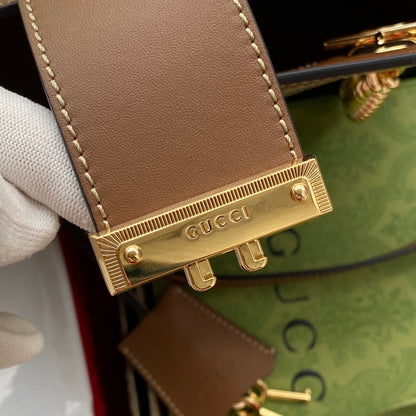 GG PADLOCK MEDIUM 26 SHOULDER BAG BEIGE CANVAS AND BROWN CALFSKIN