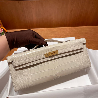 KELLY CUT 31 IN WHITE CREAM ALLIGATOR LEATHER WITH GOLD HARDWARE (MADE-TO-ODER)