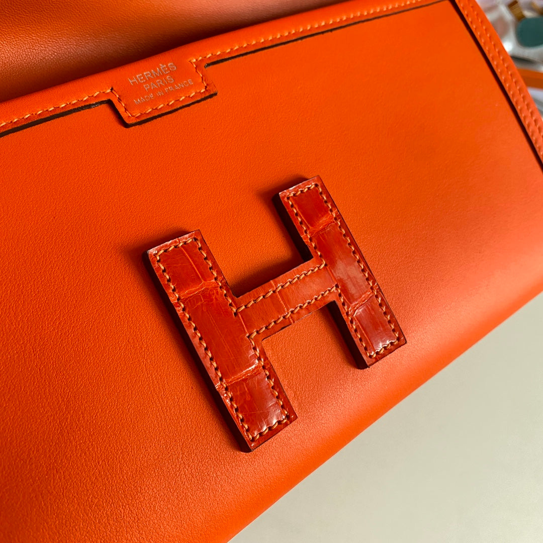 JIGE ELAN 29 CLUTCH IN BRIGHT ORANGE CALFSKIN WITH LIZARD SKIN (MADE-TO-ODER)