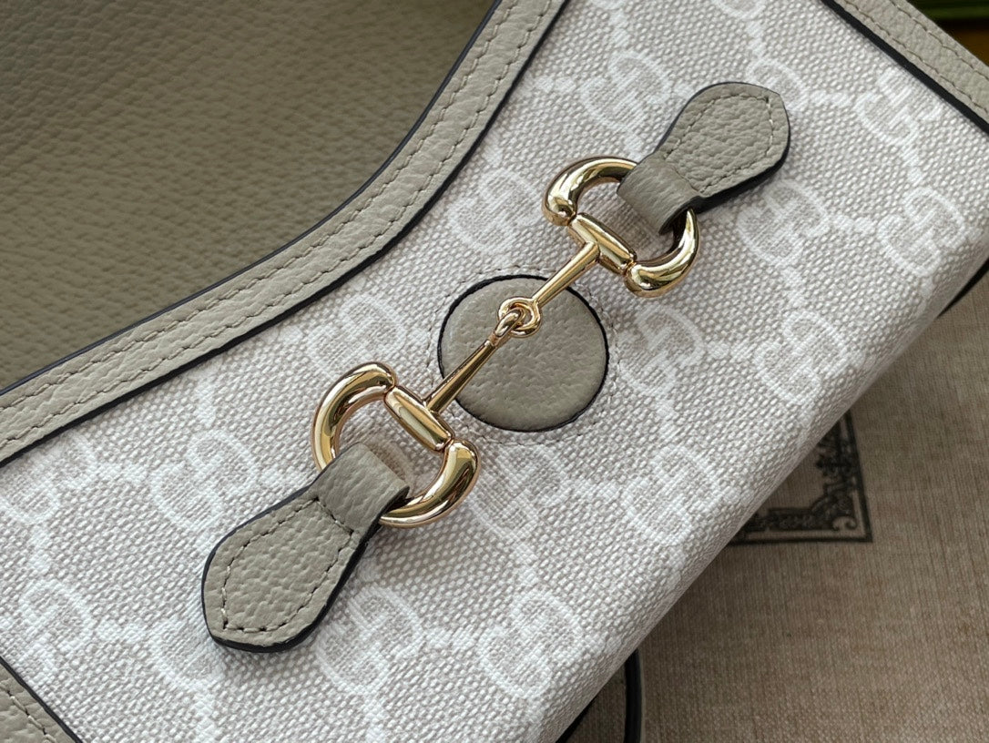 GG HORSEBIT 1955 MINI 18 BAG WHITE CANVAS AND BEIGE CALFSKIN