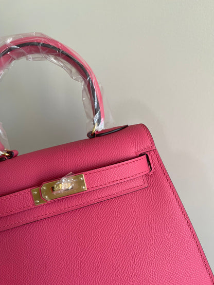 KELLY MINI 20 BAG IN RED PINK CALFSKIN WITH GOLD HARDWARE (MADE-TO-ODER)