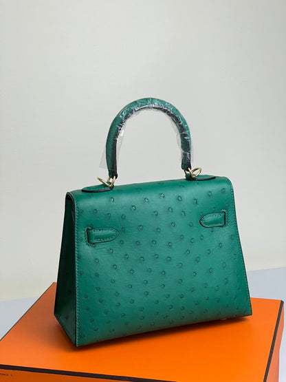 KELLY BAG 20 IN TEAL GREEN OSTRICH LEATHER WITH GOLD HARDWARE (MADE-TO-ODER)