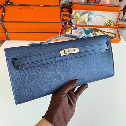 KELLY CUT 31 IN CLASSIC BLUE CALFSKIN WITH SILVER HARDWARE