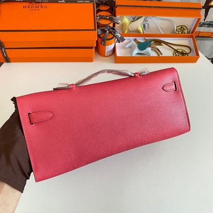 KELLY CUT 31 IN WATERMELON PINK CALFSKIN WITH SILVER HARDWARE