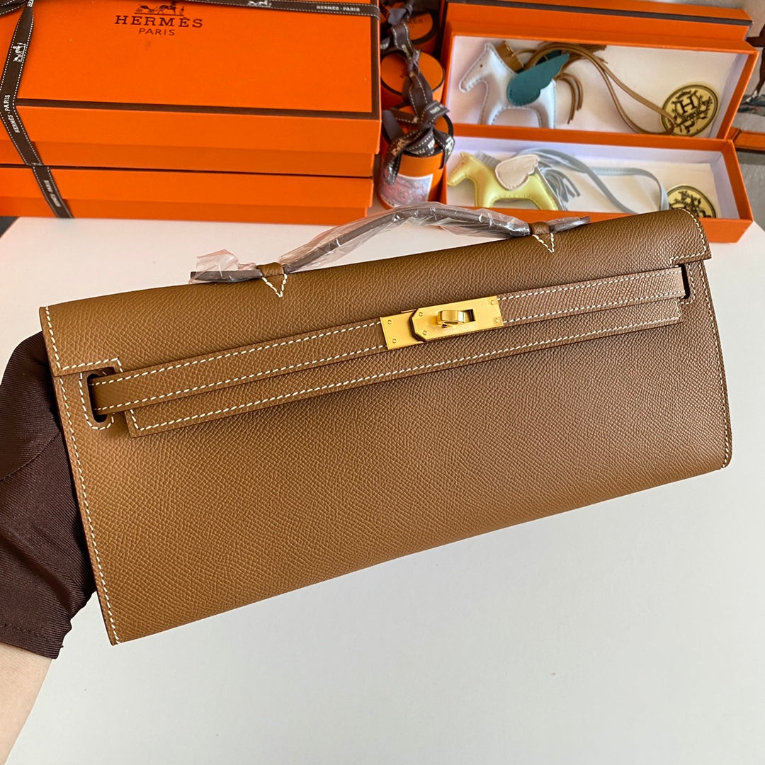 KELLY CUT 31 IN BRONZE BROWN CALFSKIN WITH GOLD HARDWARE