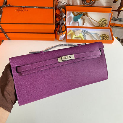 KELLY CUT 31 IN VIOLET PURPLE CALFSKIN WITH SILVER HARDWARE