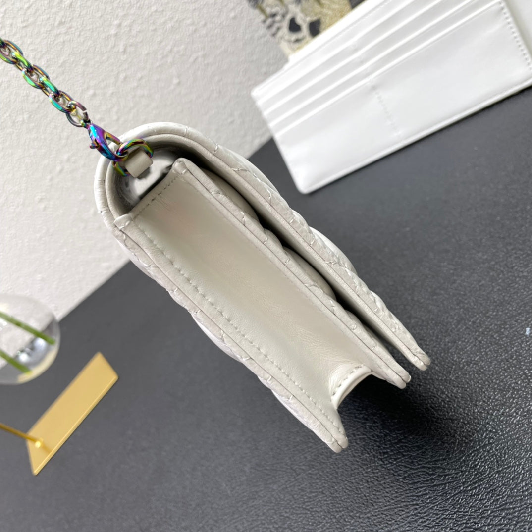 CARO SLIM POUCH 21 BAG IN WHITE CALFSKIN