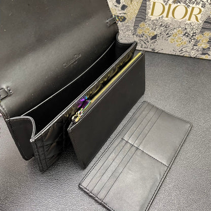 CARO SLIM POUCH 21 BAG IN BLACK CALFSKIN