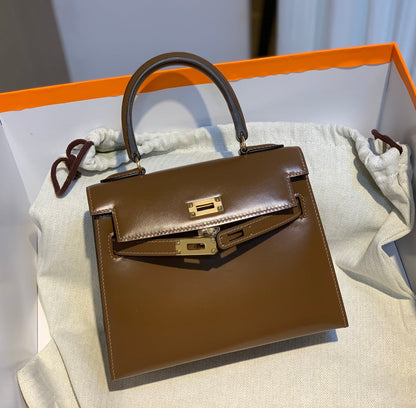 KELLY MINI 20 BAG IN CHOCOLATE BROWN SMOOTH CALFSKIN WITH GOLD HARDWARE (MADE-TO-ODER)