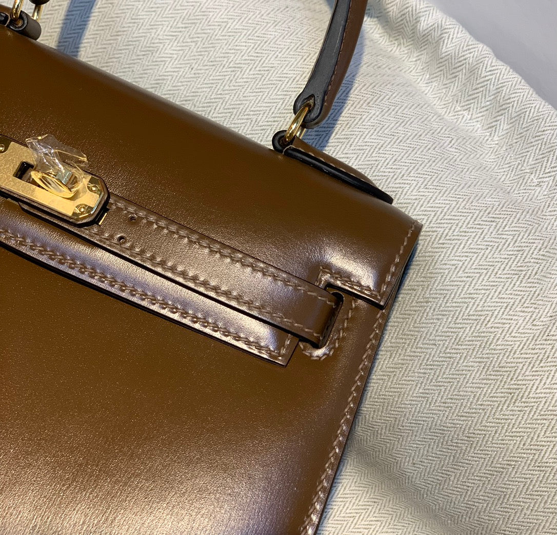 KELLY MINI 20 BAG IN CHOCOLATE BROWN SMOOTH CALFSKIN WITH GOLD HARDWARE (MADE-TO-ODER)