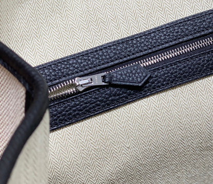 GARDEN PARTY 36CM IN WHITE TOILETS COTTON CANVAS AND BLACK CALFSKIN