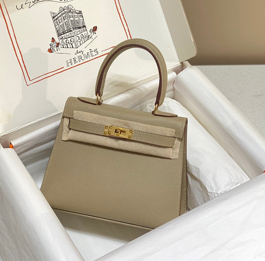 KELLY MINI 20 BAG IN TAN BROWN CALFSKIN WITH GOLD HARDWARE (MADE-TO-ODER)
