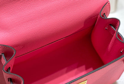 KELLY MINI 20 BAG IN WATERMELON PINK CALFSKIN WITH GOLD HARDWARE (MADE-TO-ODER)