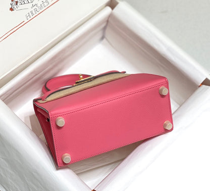 KELLY MINI 20 BAG IN WATERMELON PINK CALFSKIN WITH GOLD HARDWARE (MADE-TO-ODER)