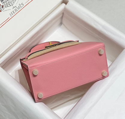 KELLY MINI 20 BAG IN ROUGE PINK CALFSKIN WITH GOLD HARDWARE (MADE-TO-ODER)