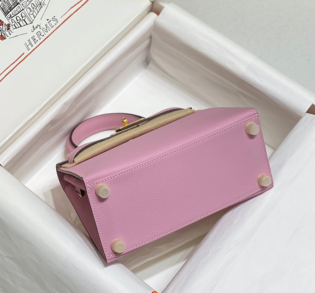 KELLY MINI 20 BAG IN BABY PINK CALFSKIN WITH GOLD HARDWARE (MADE-TO-ODER)
