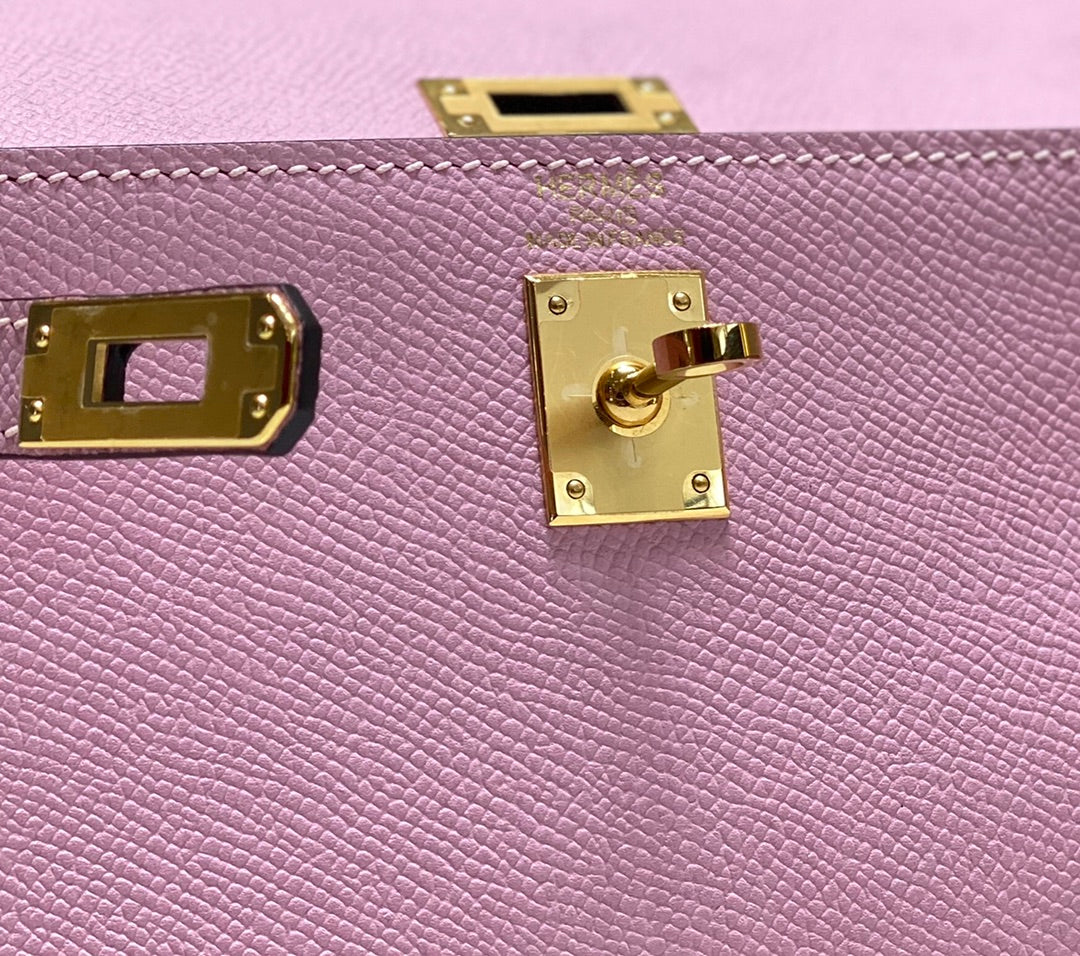 KELLY MINI 20 BAG IN BABY PINK CALFSKIN WITH GOLD HARDWARE (MADE-TO-ODER)