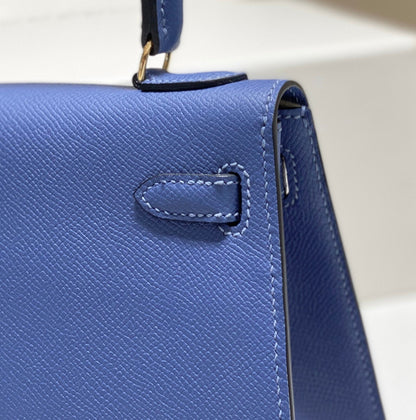 KELLY MINI 20 BAG IN AZURE BLUE CALFSKIN WITH GOLD HARDWARE (MADE-TO-ODER)
