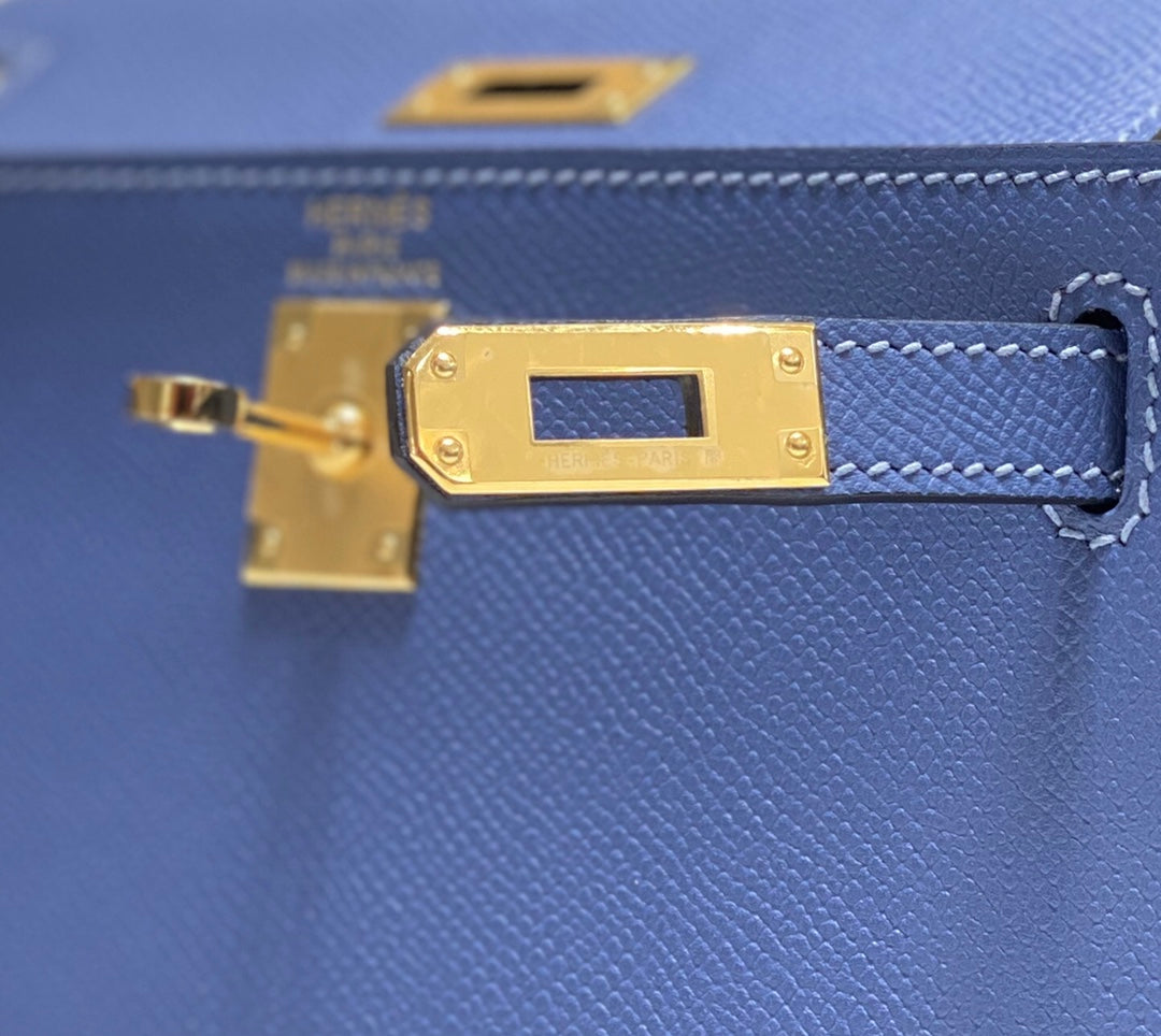KELLY MINI 20 BAG IN AZURE BLUE CALFSKIN WITH GOLD HARDWARE (MADE-TO-ODER)